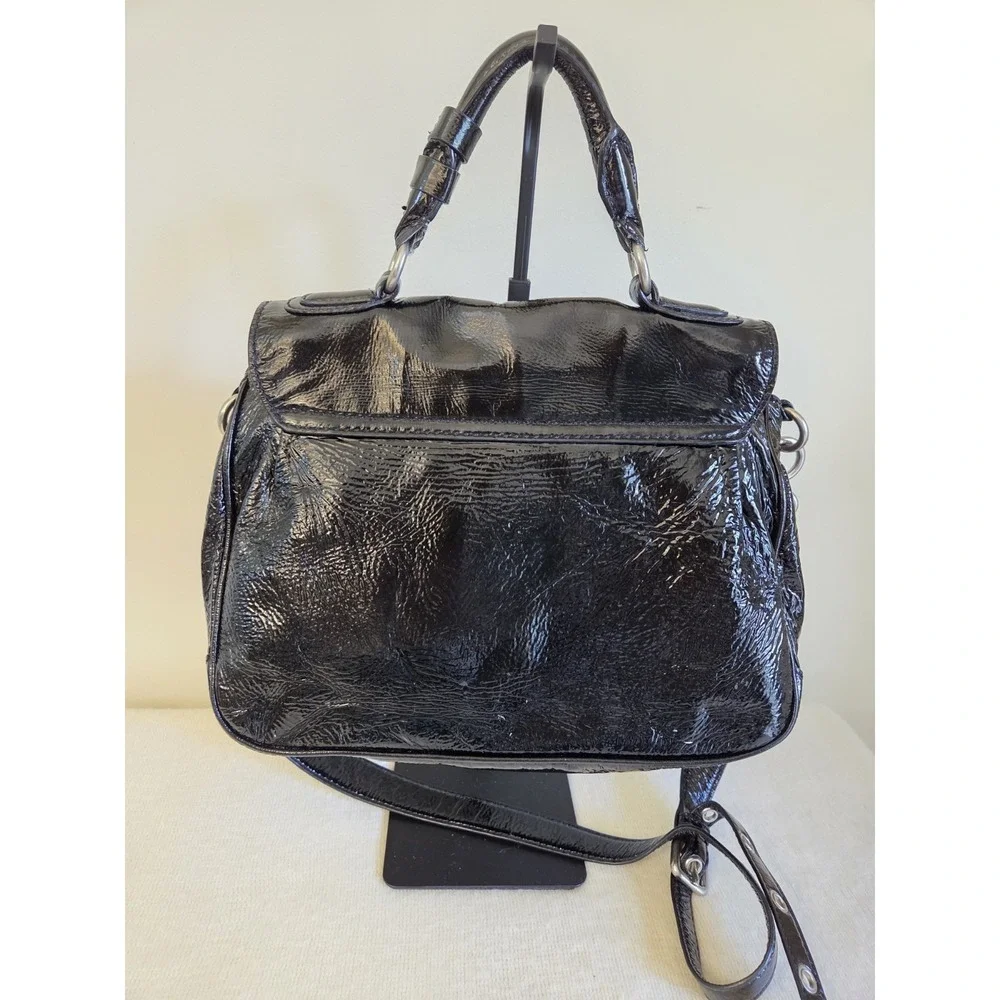 Marc by Marc Jacobs Black Patent Leather Turnlock Satchel Bag Shoulder Strap...